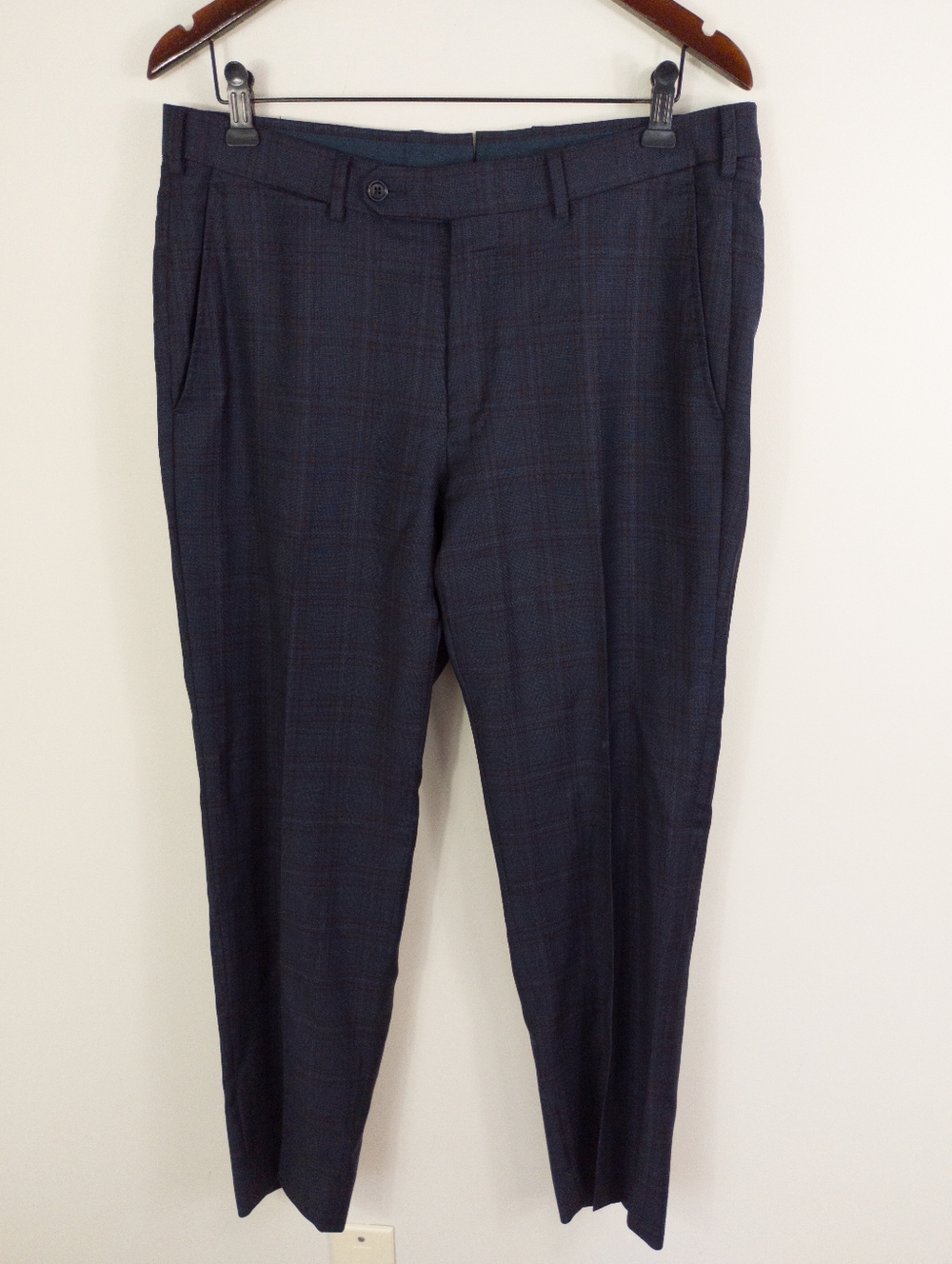 Ermenegildo Zegna Torino Wool Plaid Dress Pants Trousers Navy Blue Size US 34